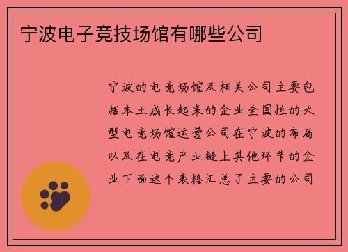 宁波电子竞技场馆有哪些公司